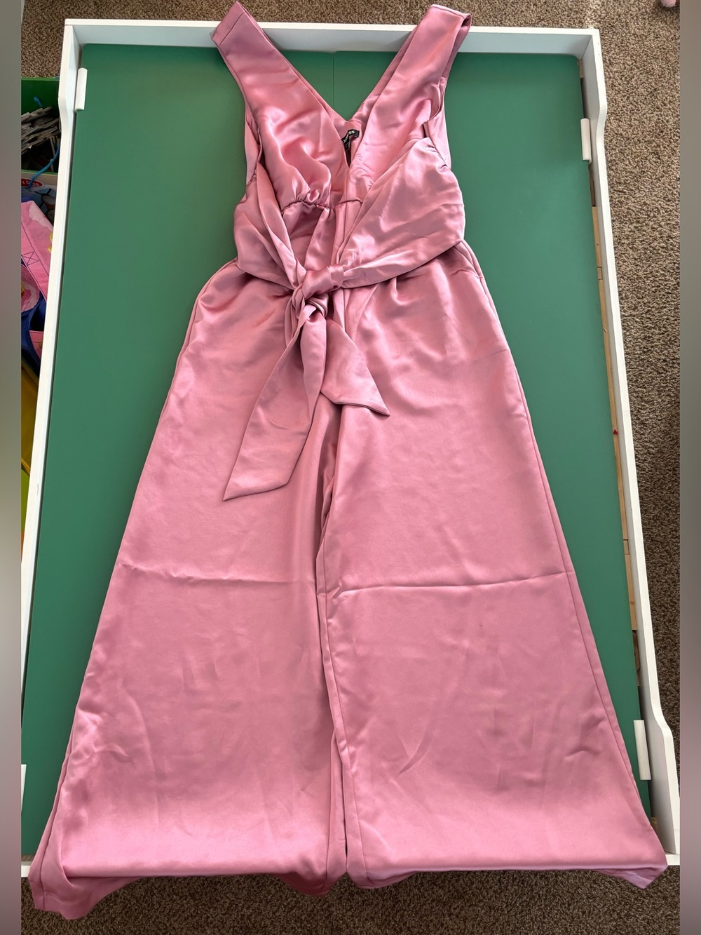 Express Women Size XS Pink V-Neck Jumpsuit with Waist Tie